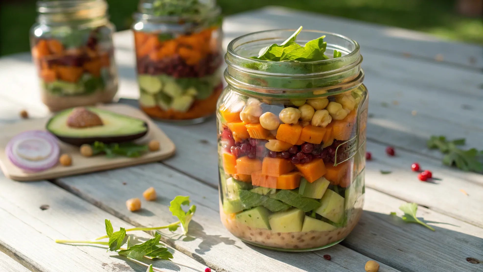 Enkla salladsburkar för picknick och lunch