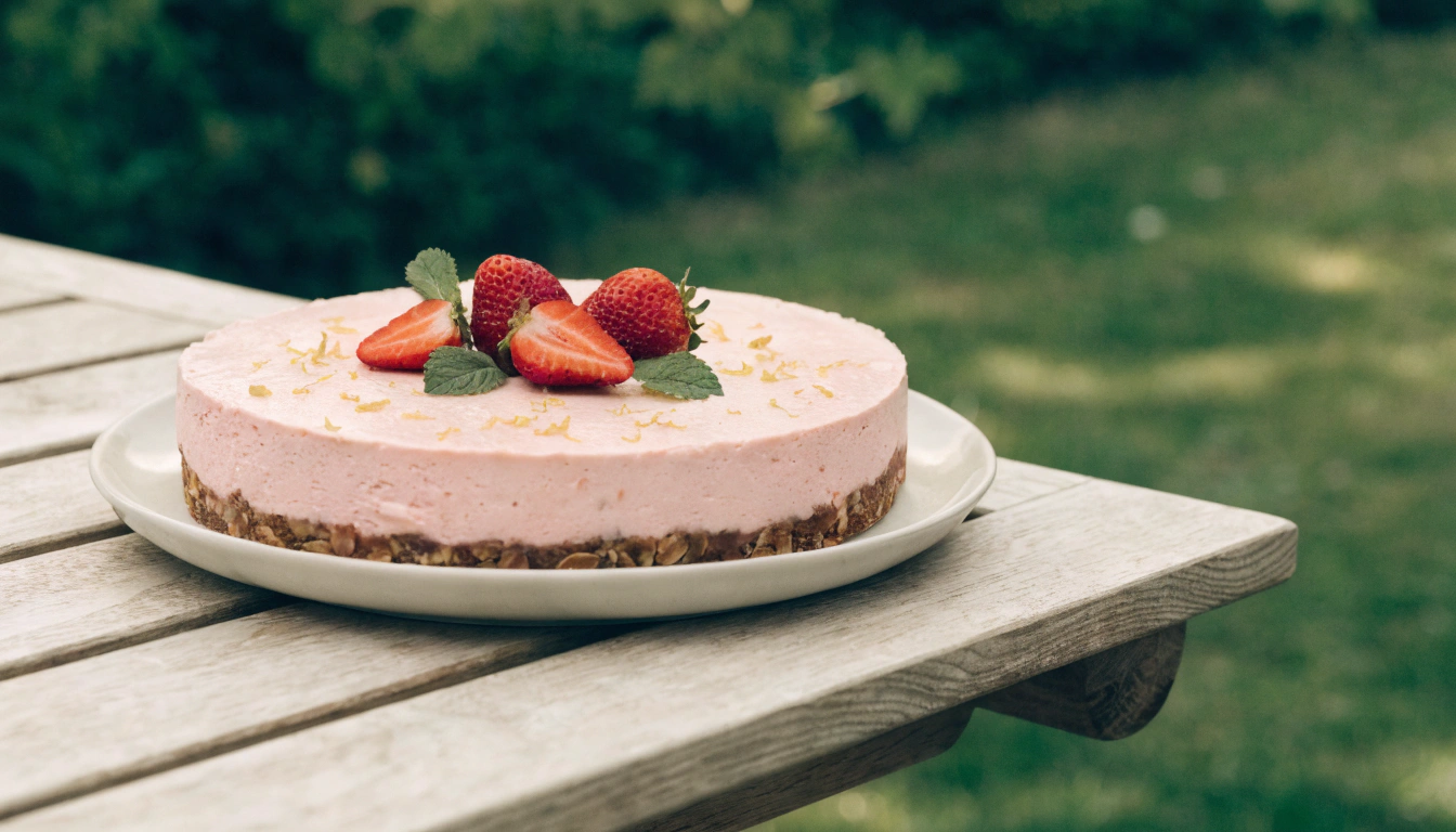 Glutenfri jordgubbscheesecake med vanilj och citron