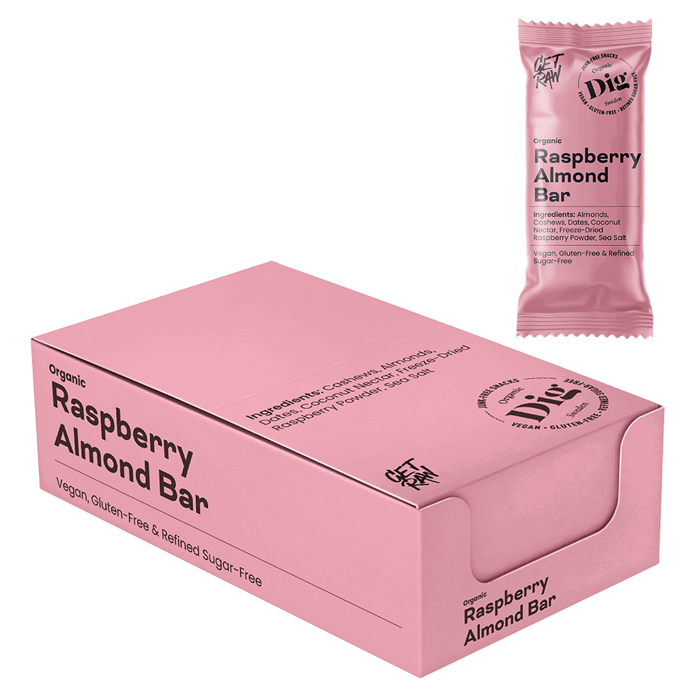 Dig Raspberry Lime Dig Raspberry & Almond Bar, 12 x 42g organic – Glimja