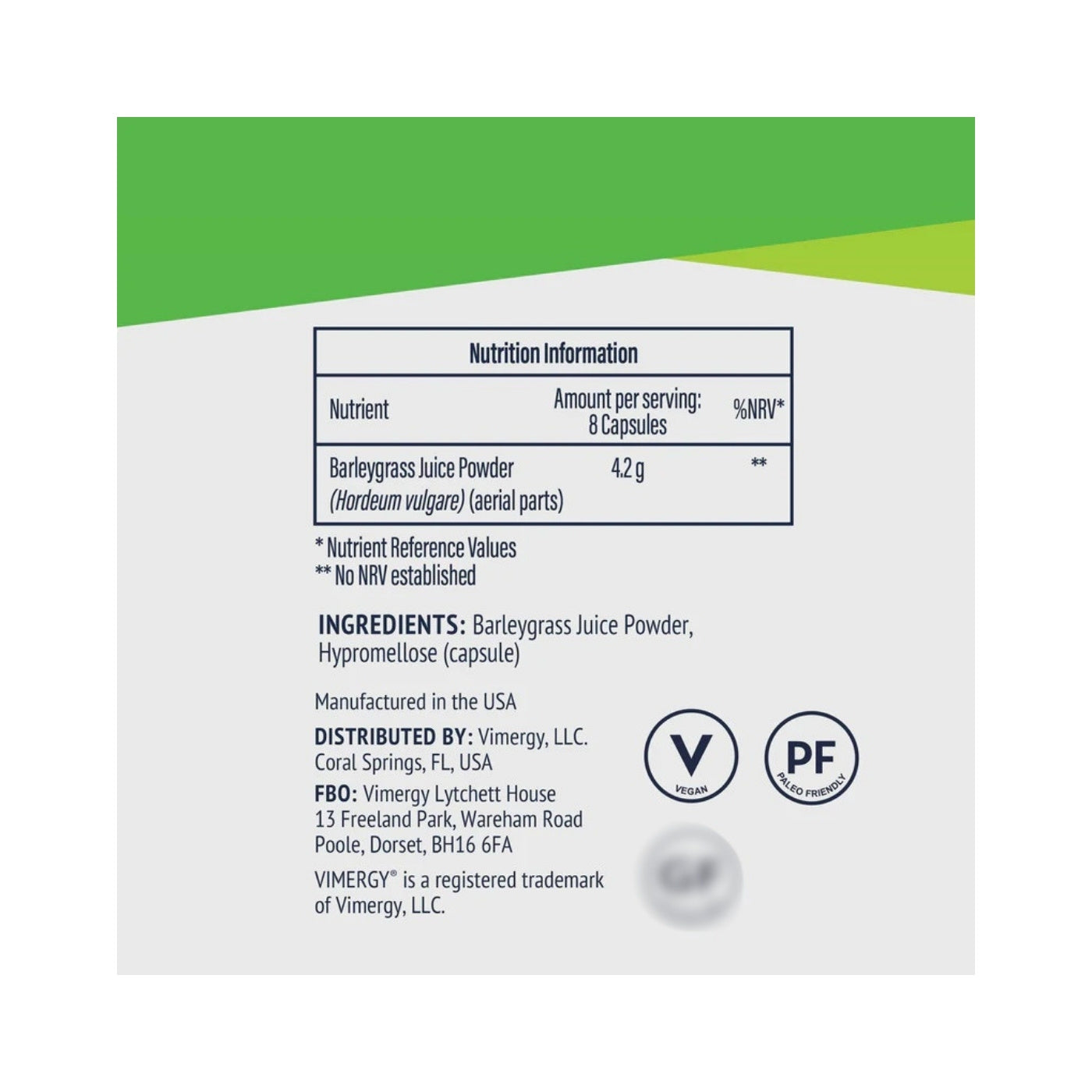 Vimergy RAW Korngräsjuicepulver, 240 kapslar