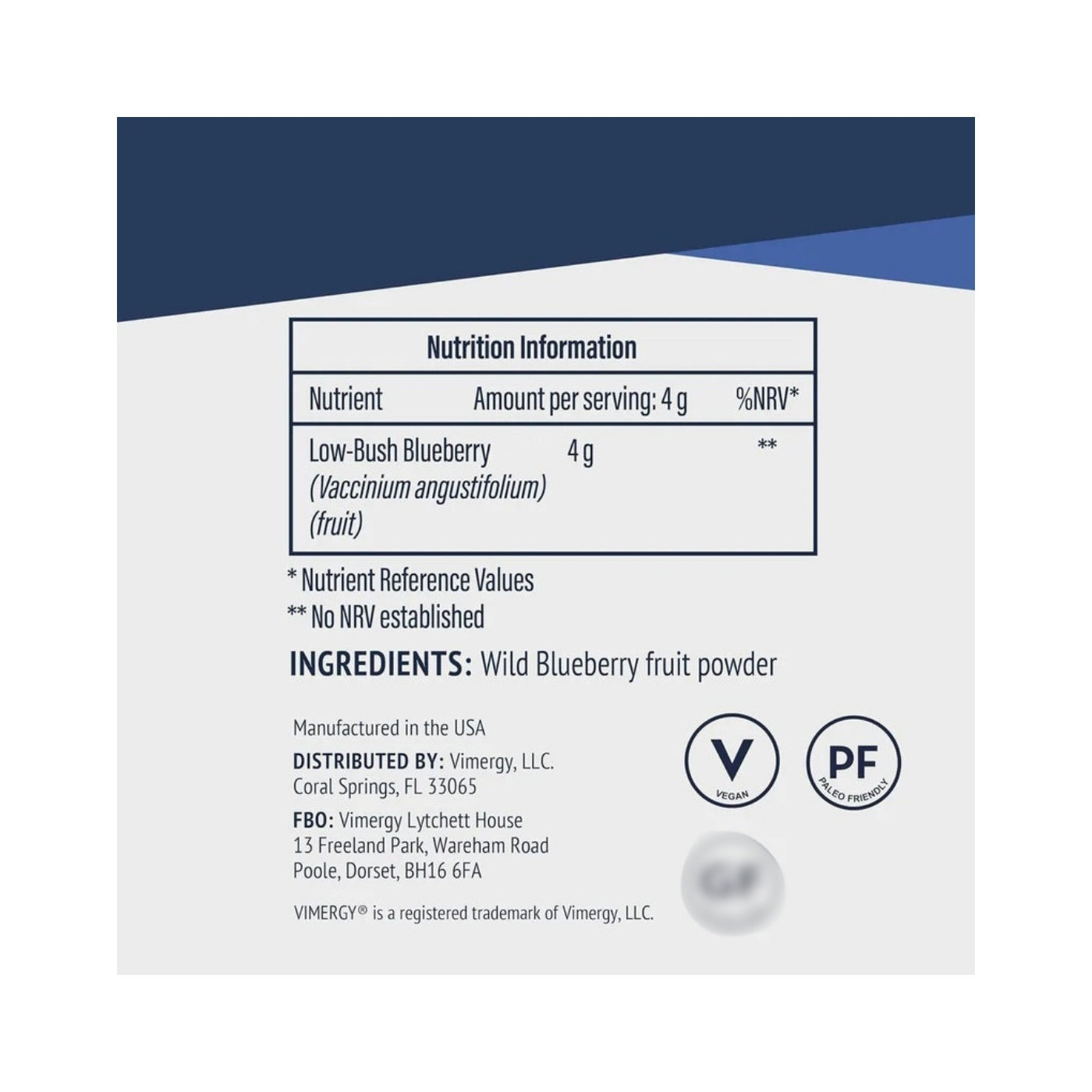 Vimergy Vildväxande Blåbärspulver (Vaccinium Angustifolium), 250 g