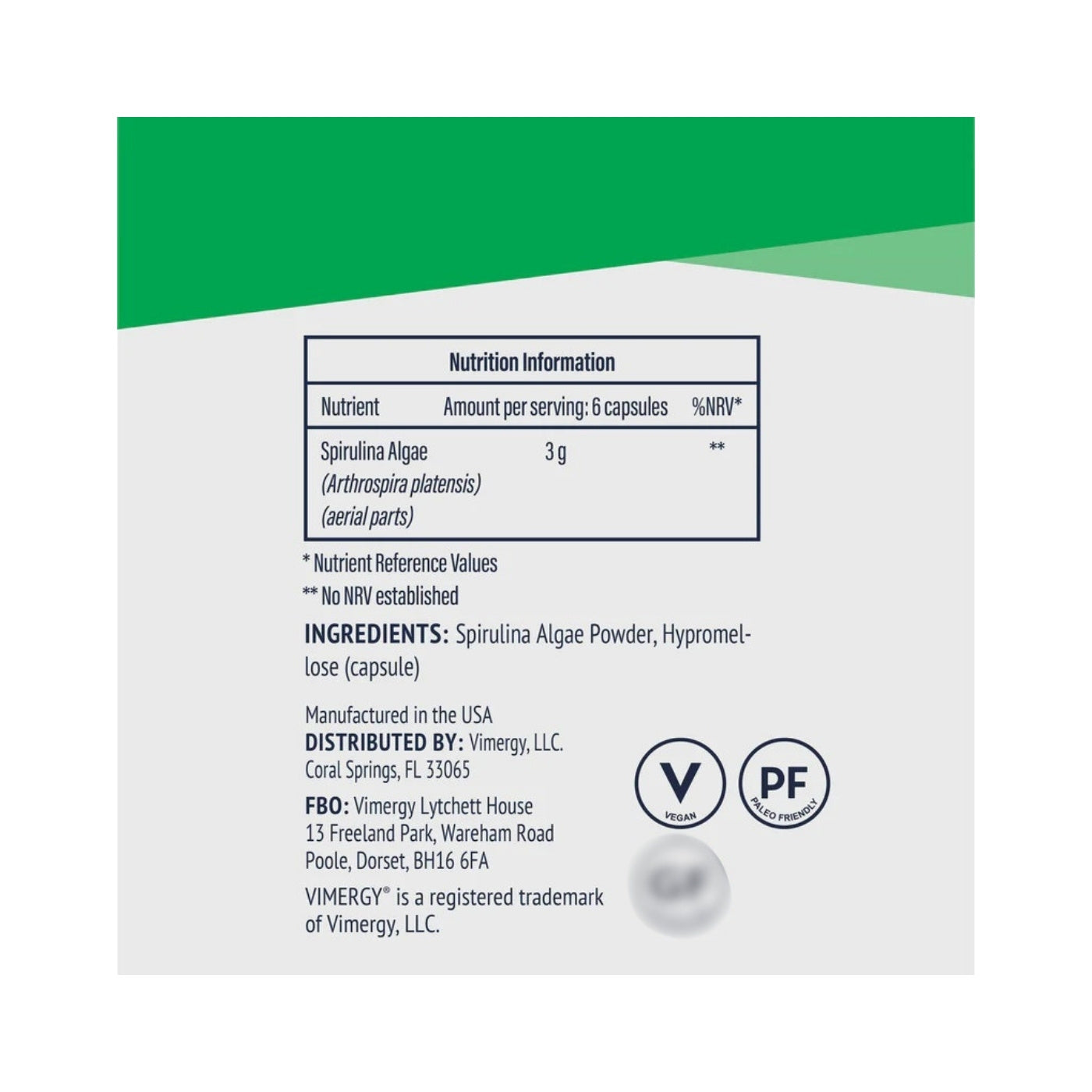 Vimergy Spirulina, 180 kapslar