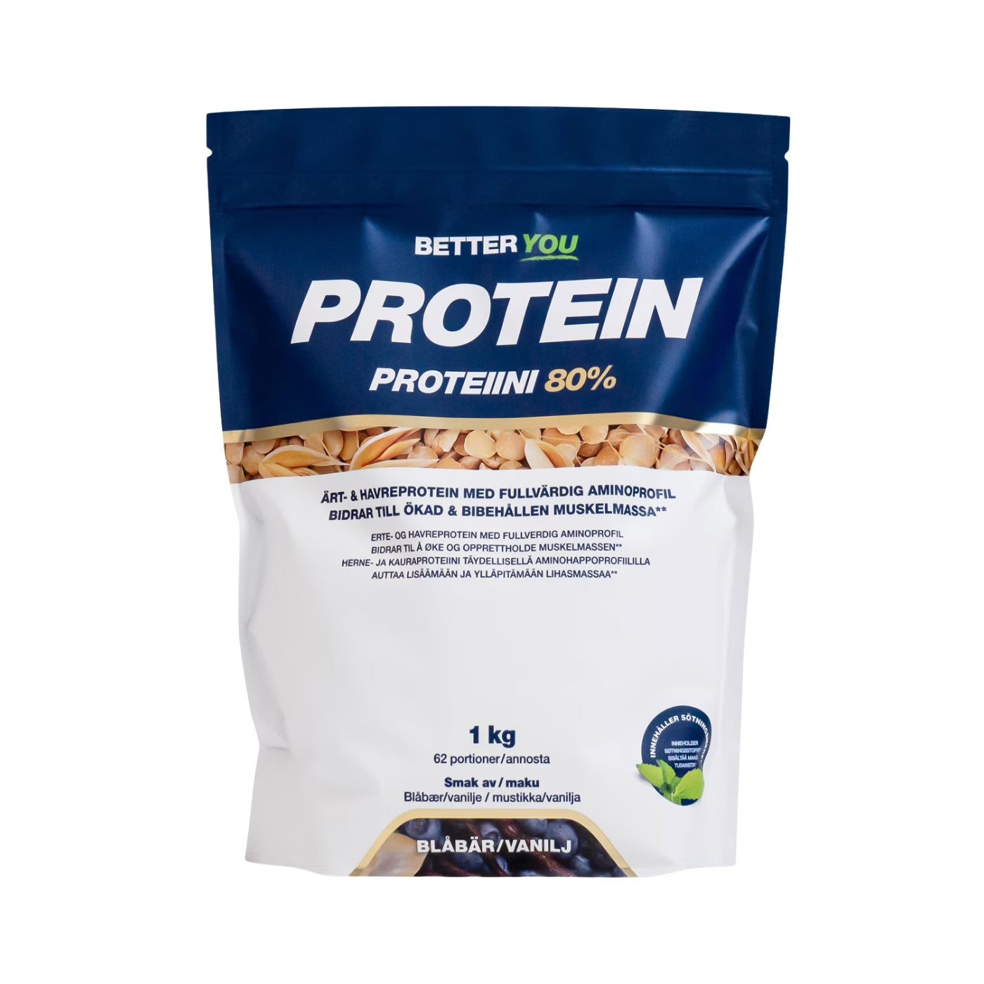 Better You Erte- & Havreprotein Blåbær/Vanilje, 1 kg