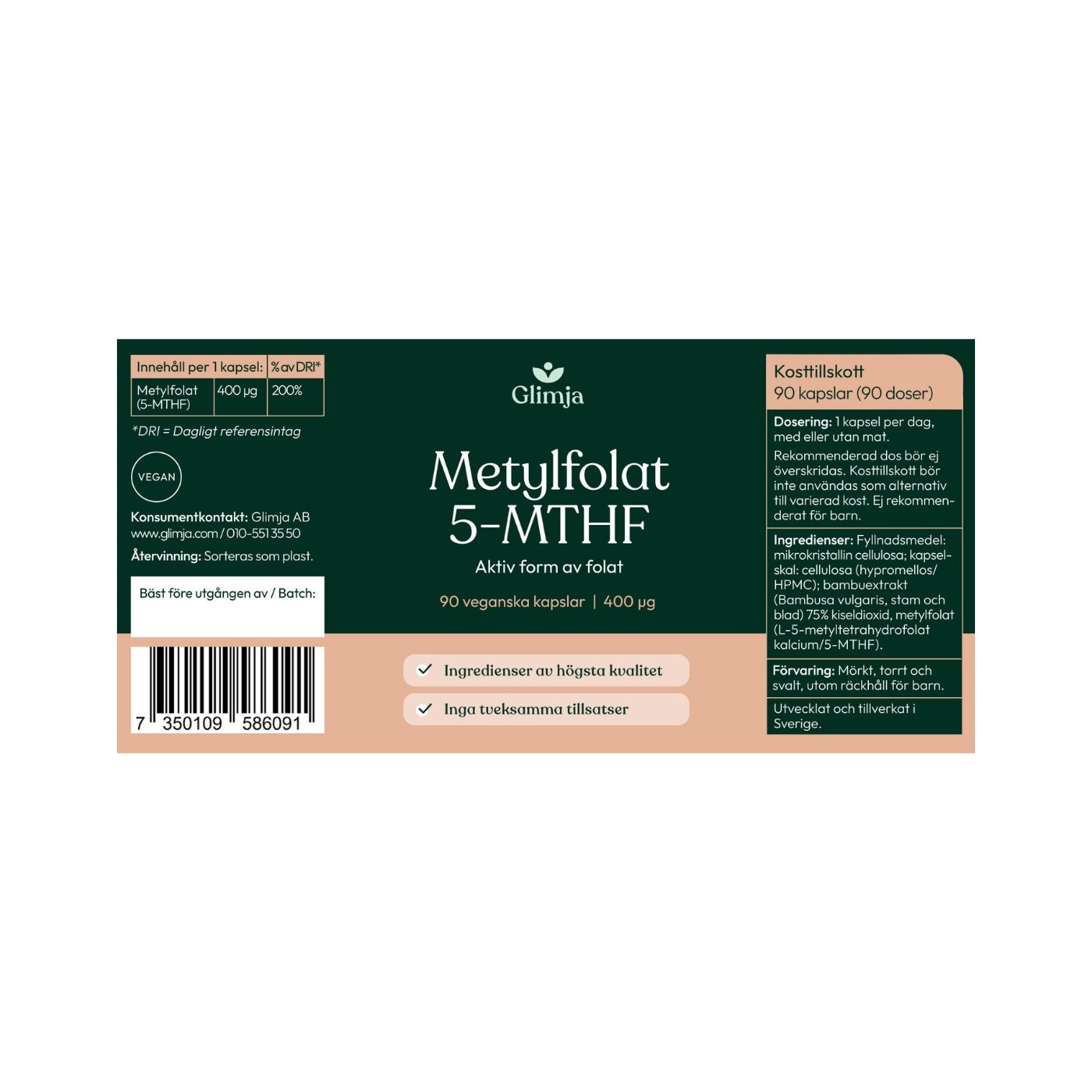Methylfolate 5-MTHF 90 capsules - Glimja