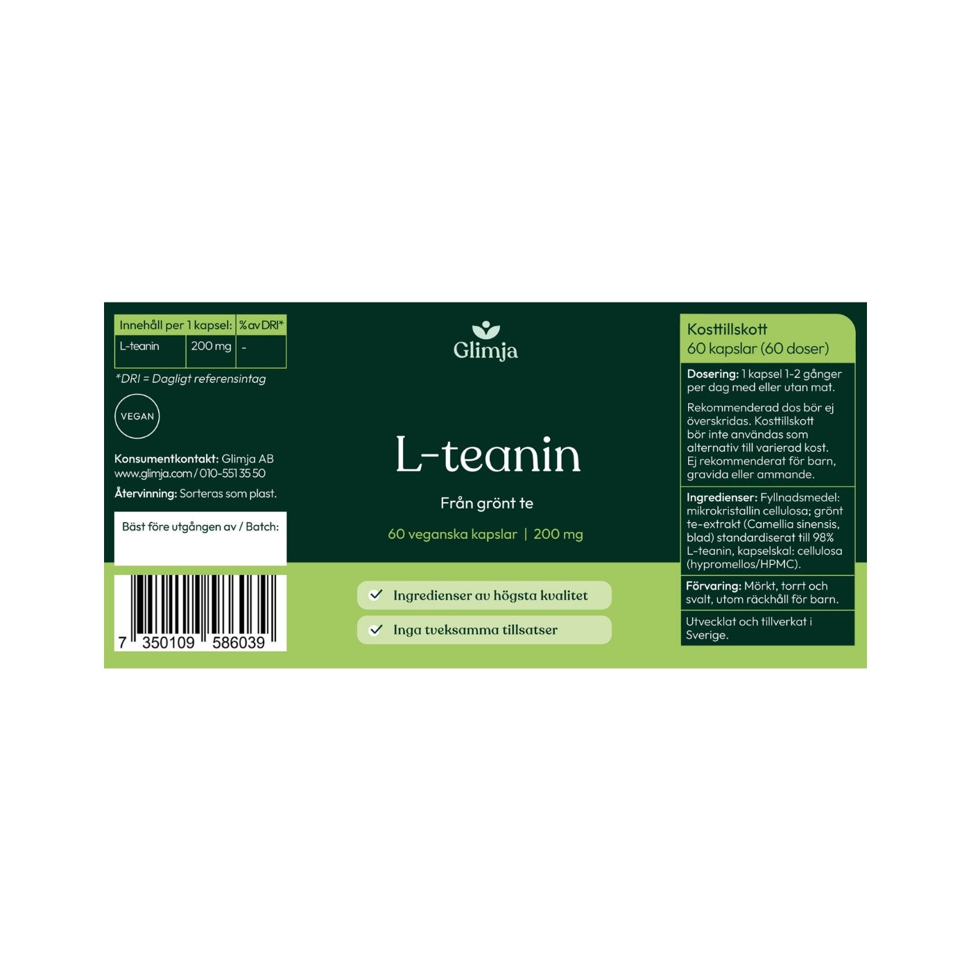 L-teanin 60 kapslar - Glimja