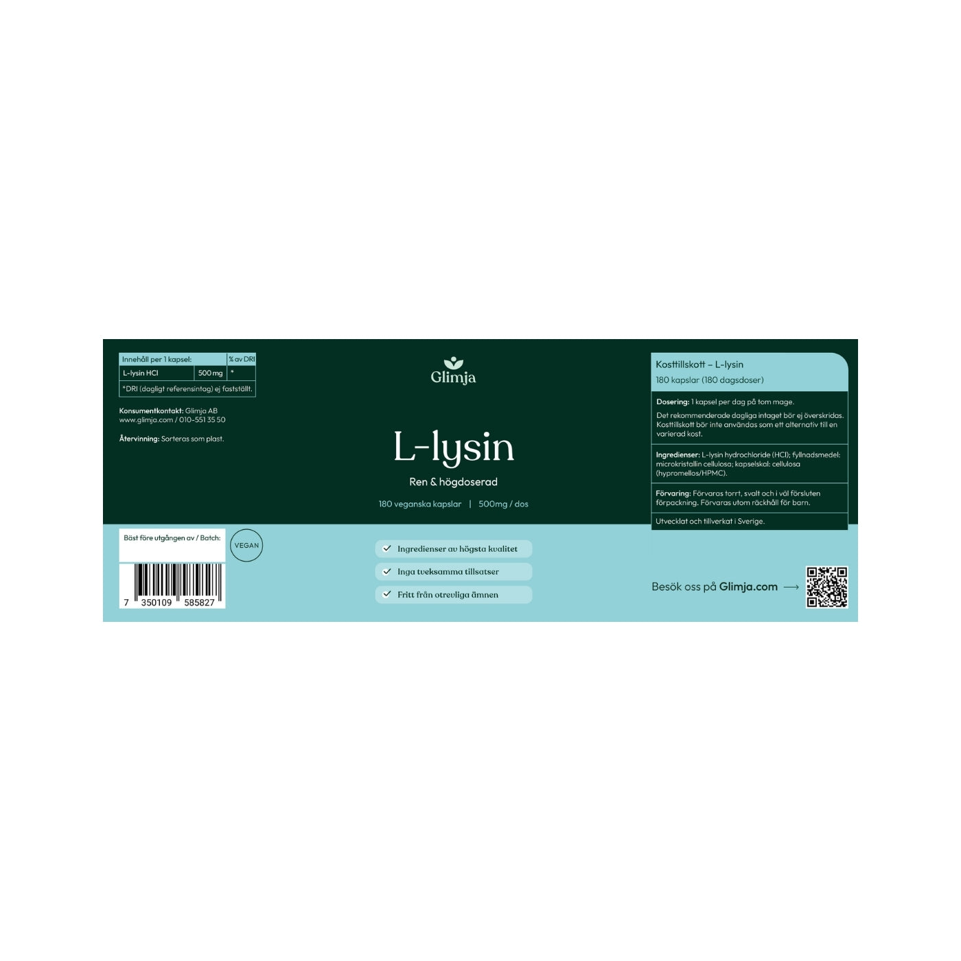 L-lysine 180 capsules - Glimja