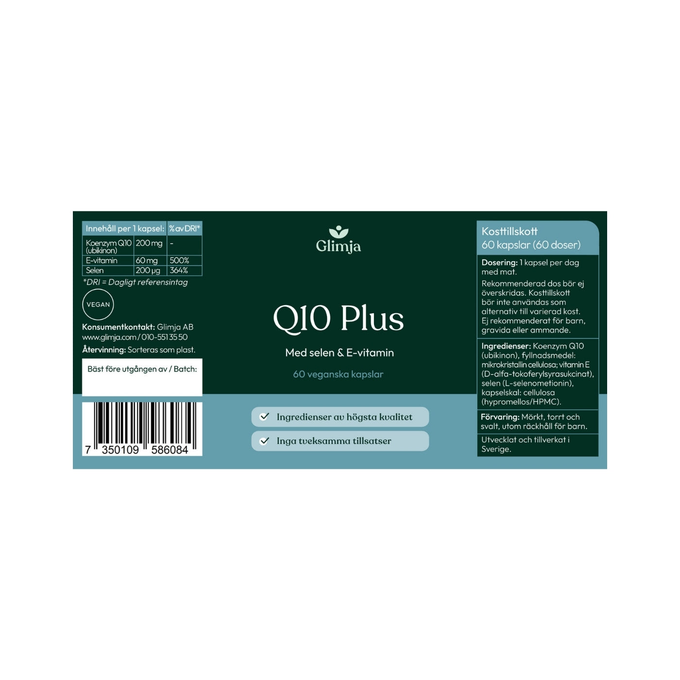 Q10 Plus Selen & E-vitamin 60 kapslar - Glimja