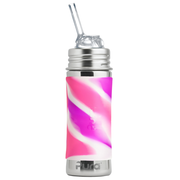 Pura - Kiddo Straw Bottle Stainless Steel with Silicone Sleeve 325 ml, Pink Swirl