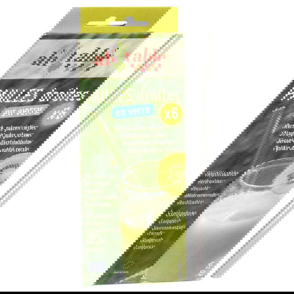 6 Straight Glass Straws + Cleaning Brush