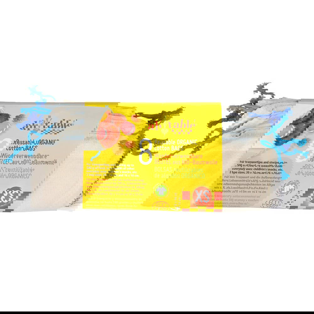 Organic Drawstring Cotton Bag GOTS Certified - XS, 8-pack