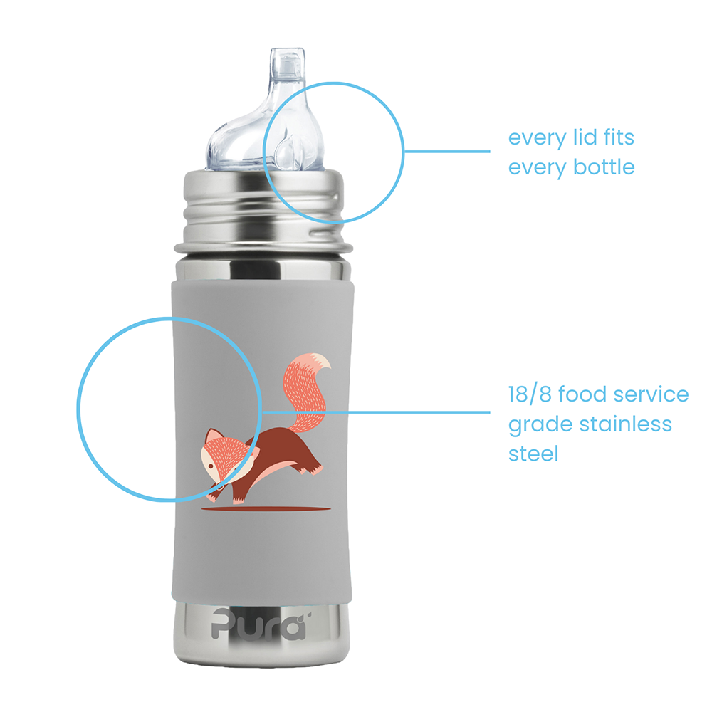 Pura - Stainless Steel Sippy Cup with Silicone Sleeve 325 ml, Fox Sleeve