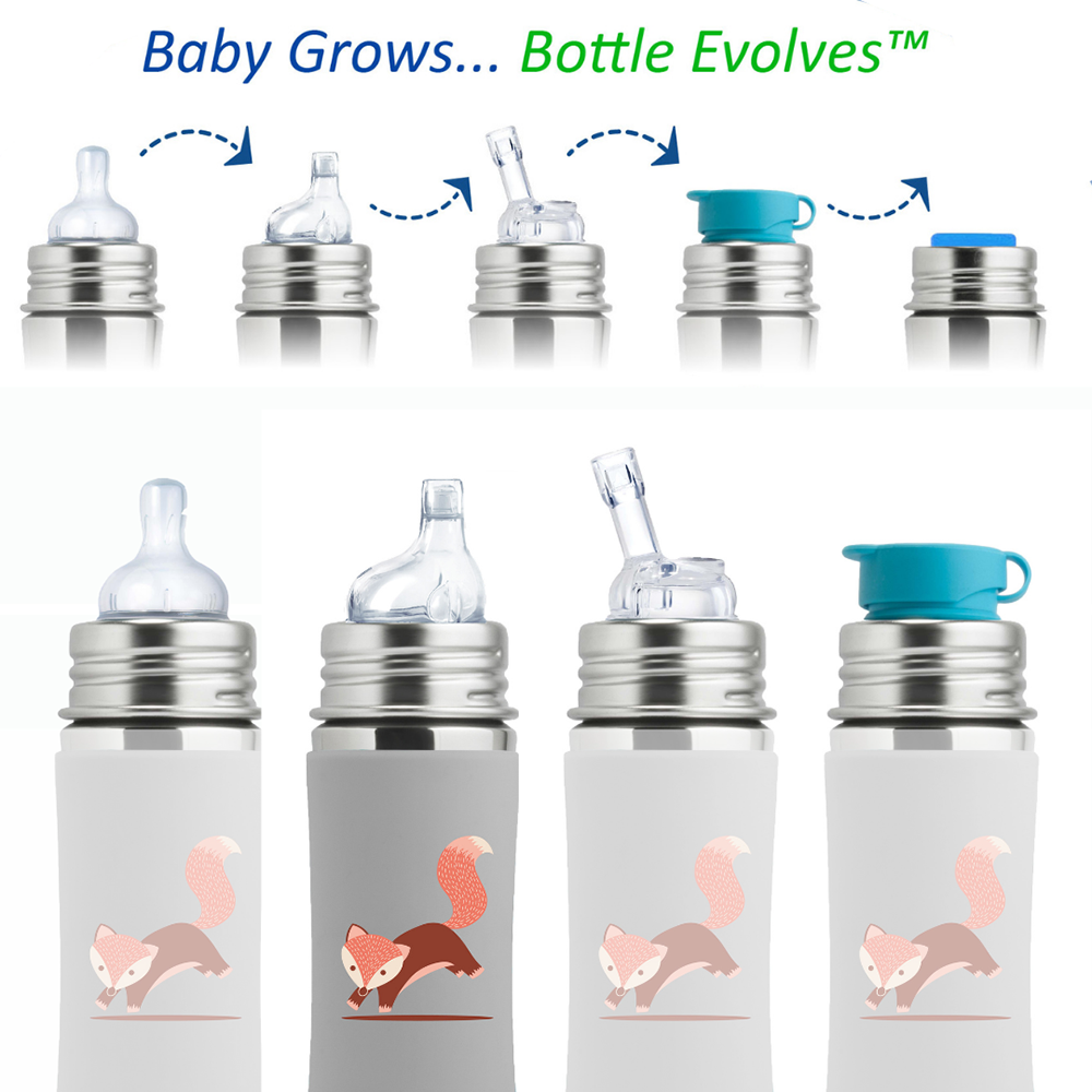 Pura - Stainless Steel Sippy Cup with Silicone Sleeve 325 ml, Fox Sleeve