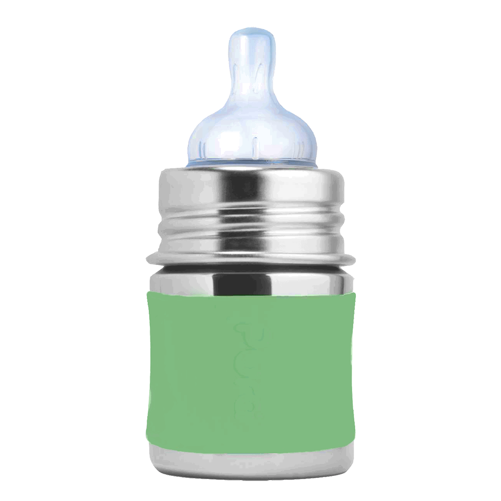 Pura - Stainless Steel Baby Bottle with Silicone Sleeve 150 ml, Moss