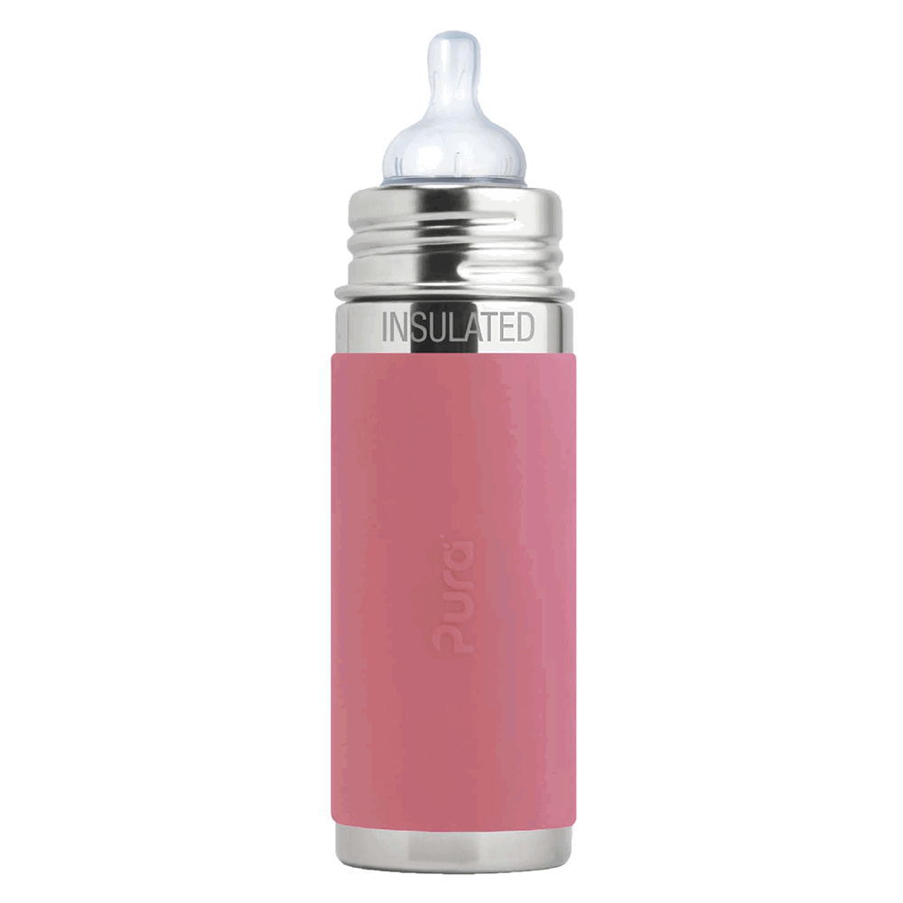 Pura - Insulated Stainless Steel Baby Bottle with Silicone Sleeve 260 ml, Rose