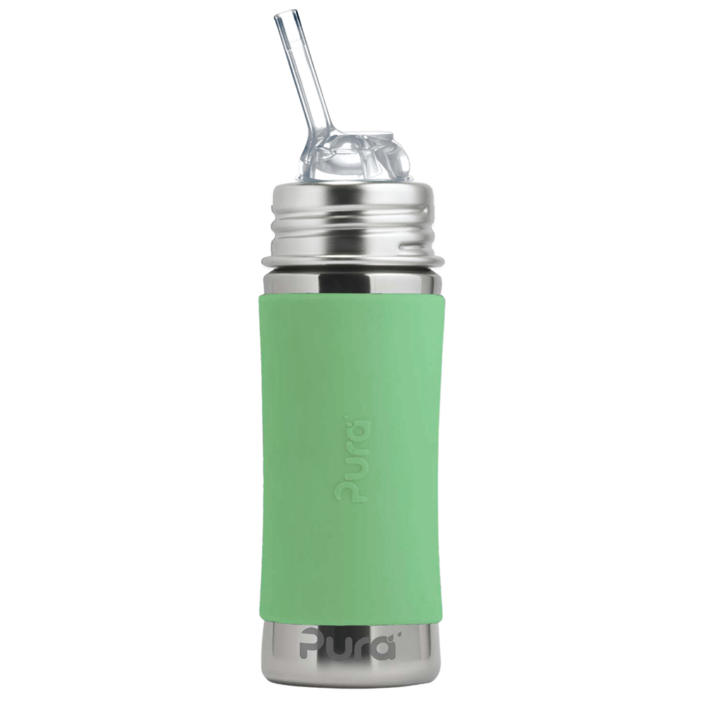 Pura - Kiddo Straw Bottle Stainless Steel with Silicone Sleeve 325 ml, Moss