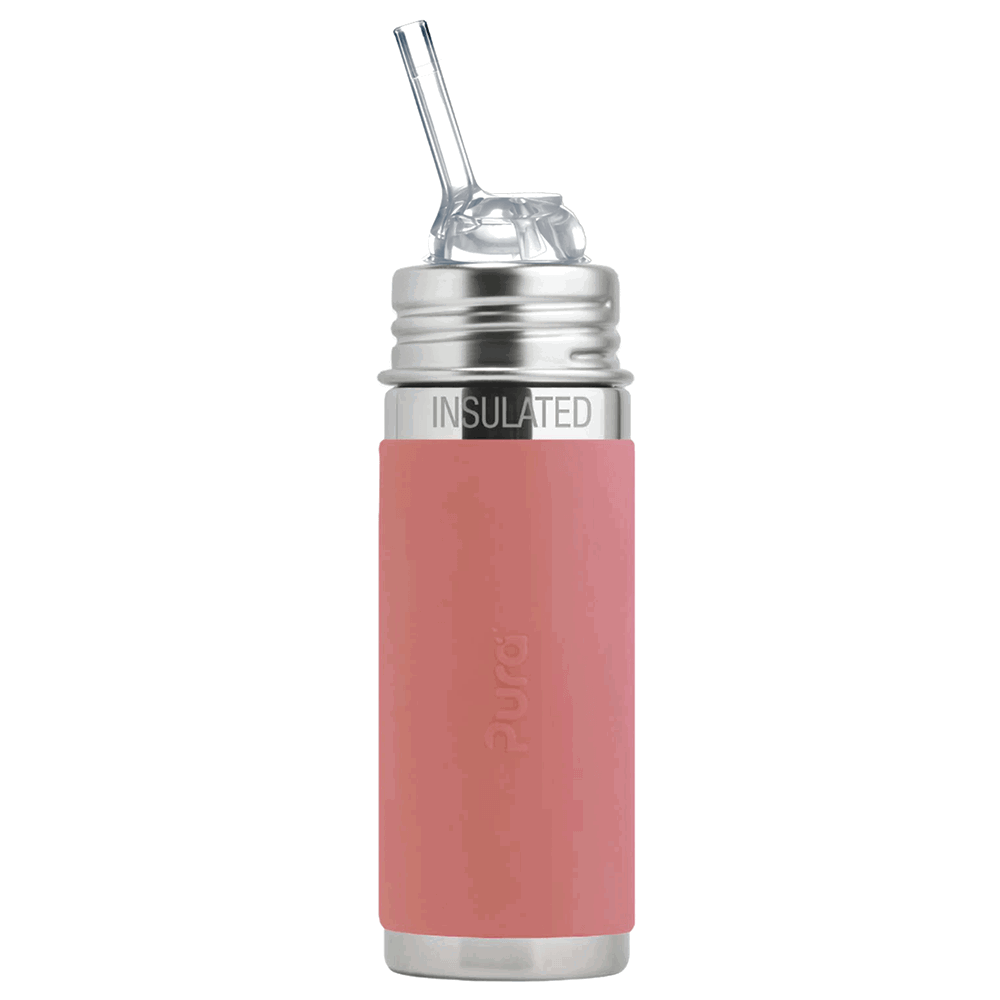 Pura - Insulated Kiddo Straw Bottle Stainless Steel with Silicone Sleeve 260 ml, Rose