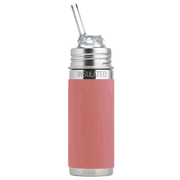 Pura - Isolerad Kiddo Straw Bottle Rostfritt Stål med Silikonhölje 260 ml, Rose