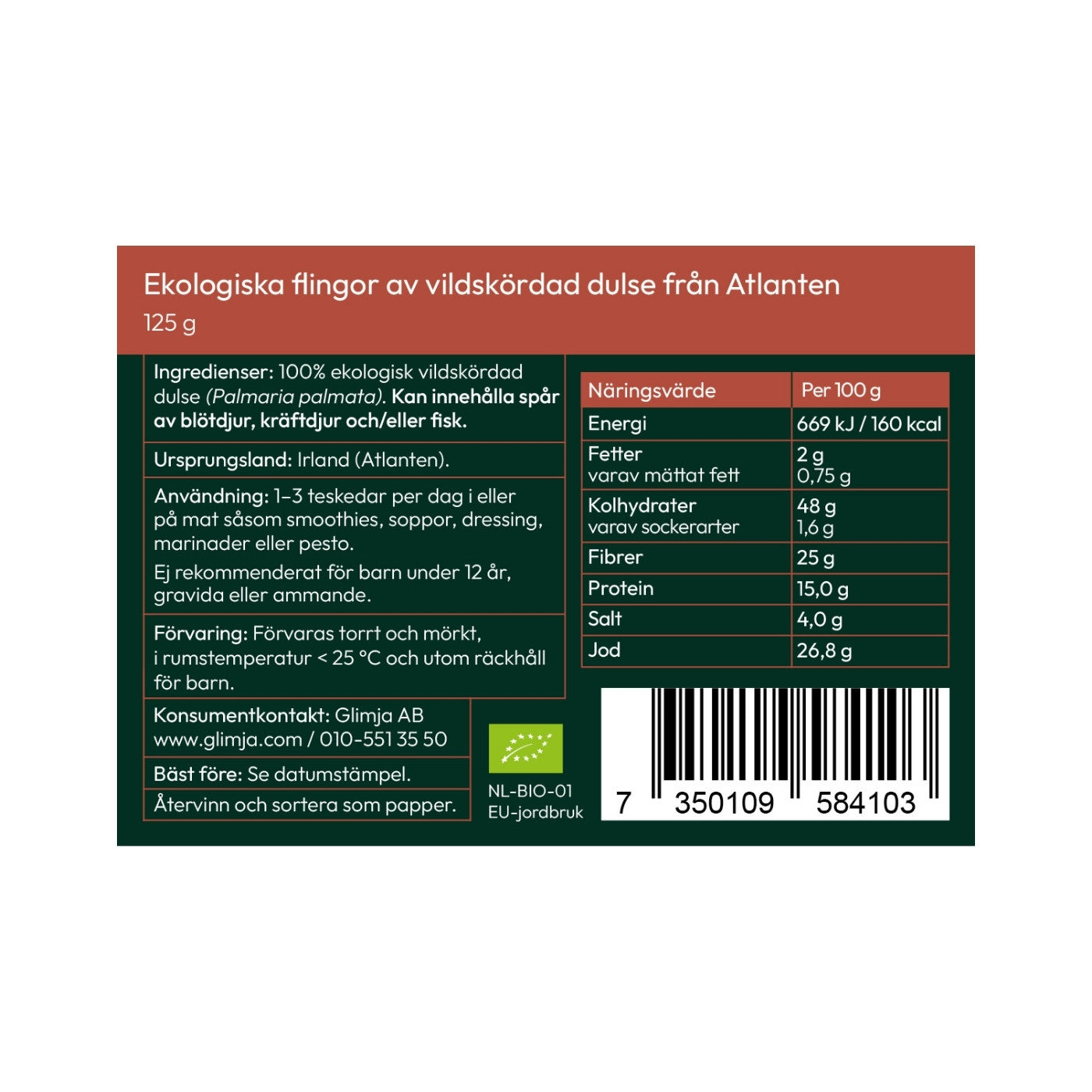 Glimja Organic Dulse Flakes, 125g