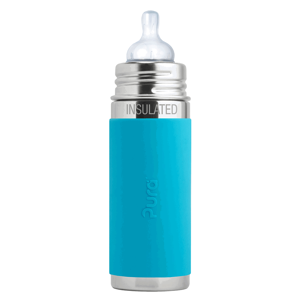 Pura - Insulated Stainless Steel Baby Bottle with Silicone Sleeve 260 ml, Aqua