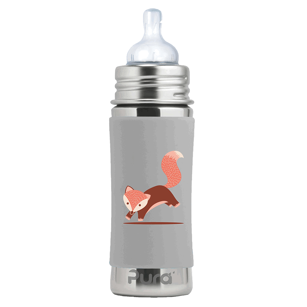Pura - Baby Bottle Stainless Steel with Silicone Sleeve 325 ml, Fox Sleeve