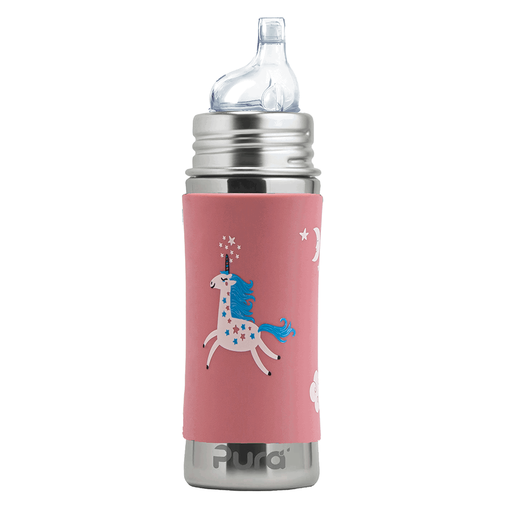 Pura - Stainless Steel Sippy Cup with Silicone Sleeve 325 ml, Unicorn