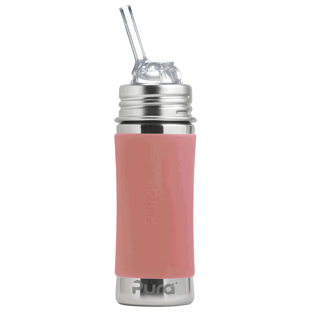 Pura - Kiddo Straw Bottle Stainless Steel with Silicone Sleeve 325 ml, Rose