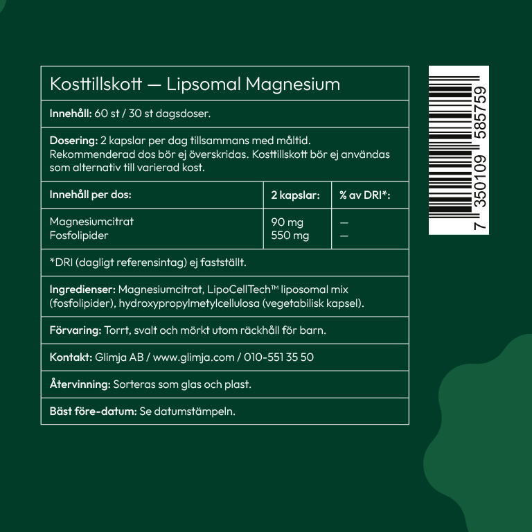 Glimja Liposomal Magnesium, 60 kapslar