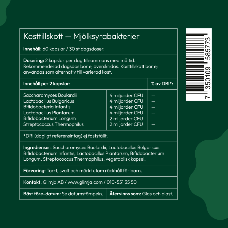 Glimja Mjölksyrabakterier & Boulardii, 60 kapslar
