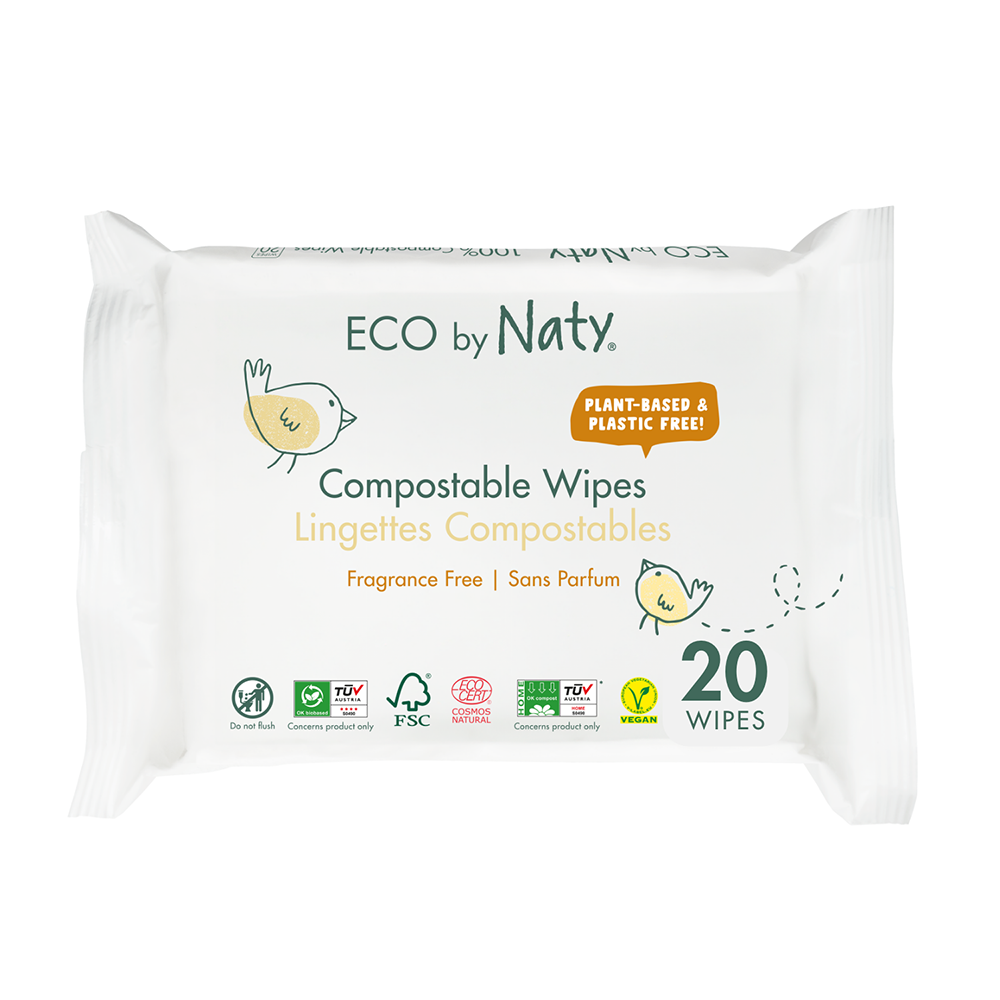 Naty - Compostable Wet Wipes Fragrance-Free, Travel 20 pcs