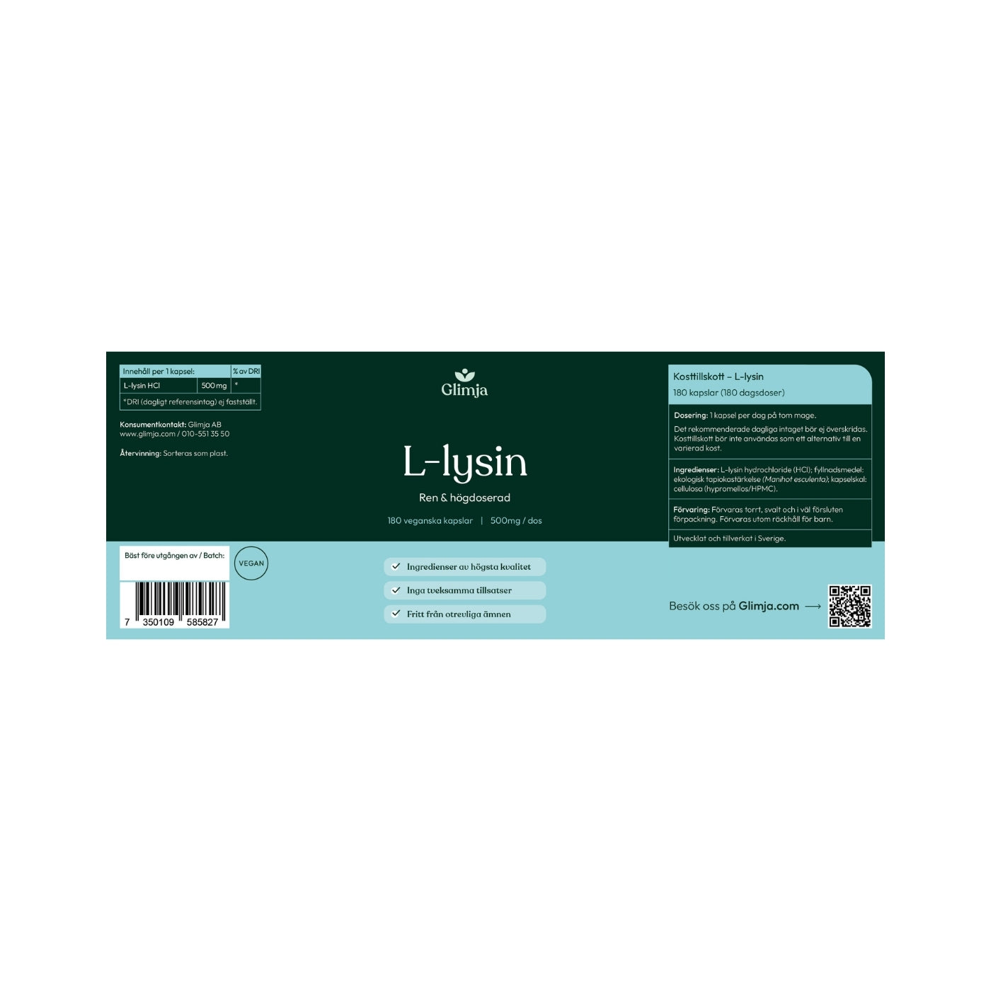 L-lysin, 180 kapsler - Glimja