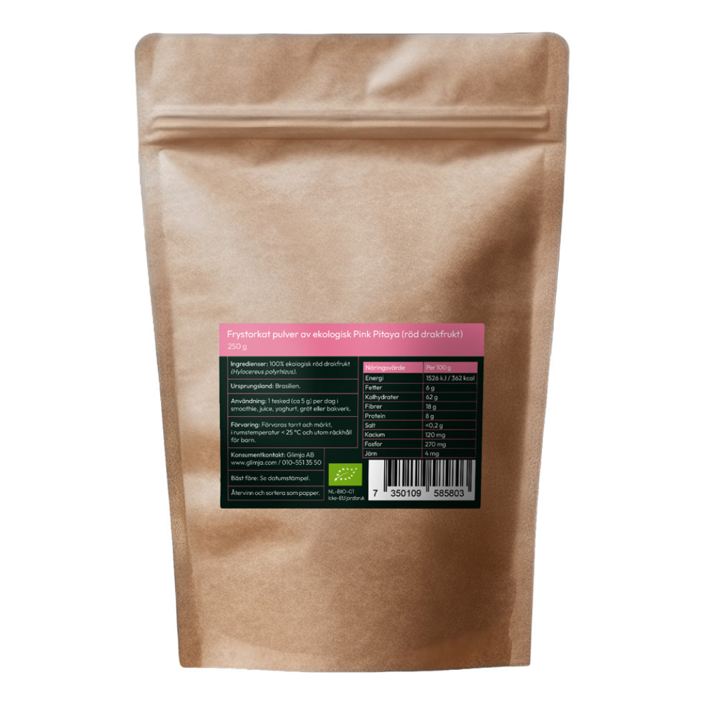 Glimja - Ekologiskt Pink Pitaya Pulver - Röd Drakfrukt, 250 g