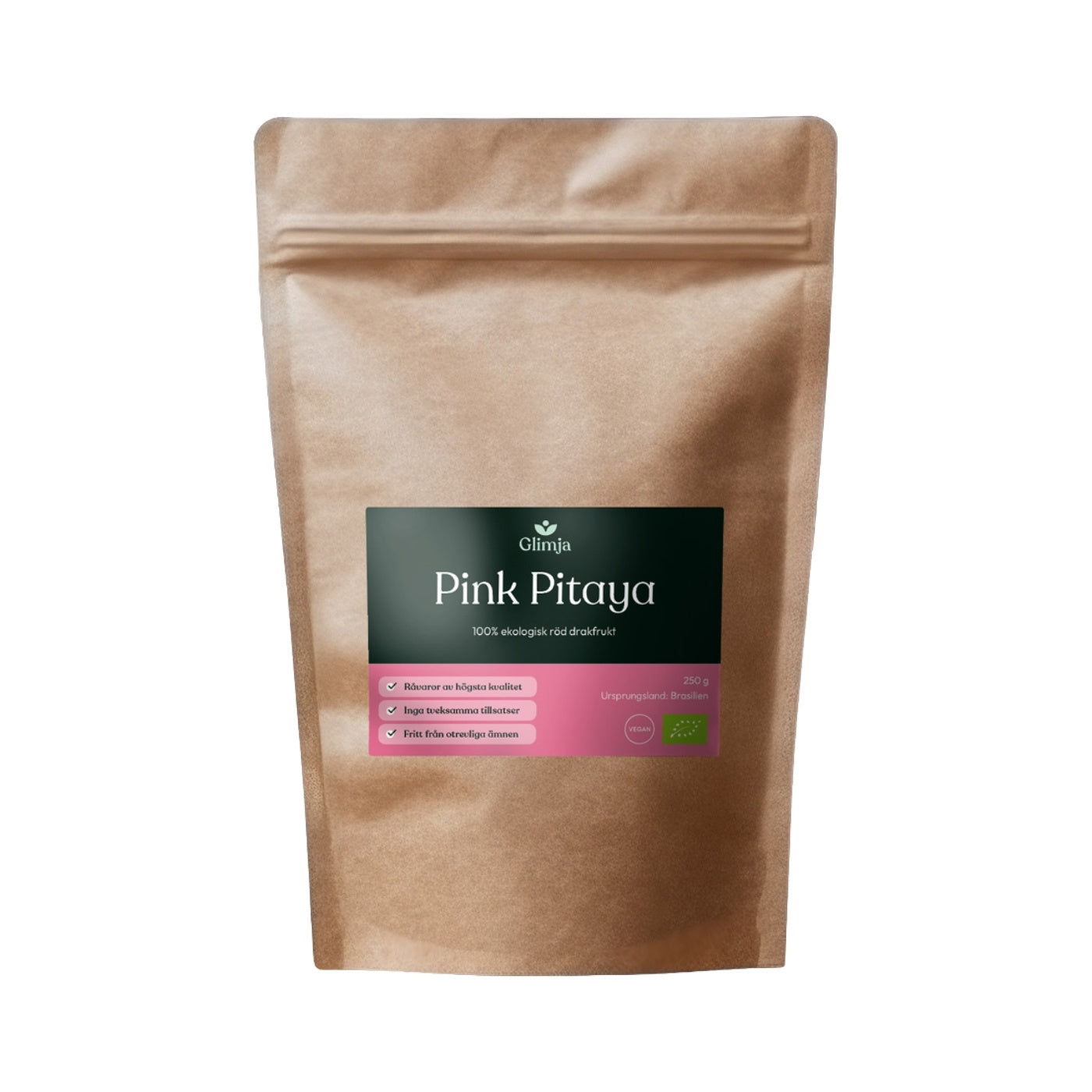 Glimja - Organic Pink Pitaya Powder - Red Dragon Fruit, 250 g