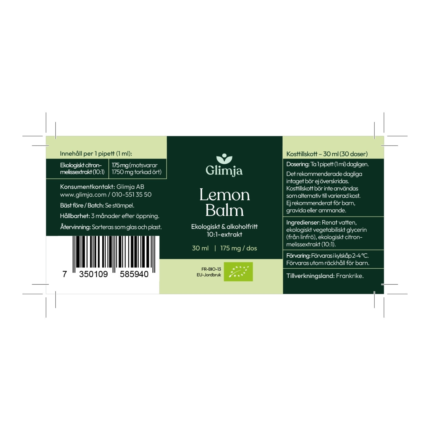 Ekologisk Lemon Balm, 30 ml - Glimja