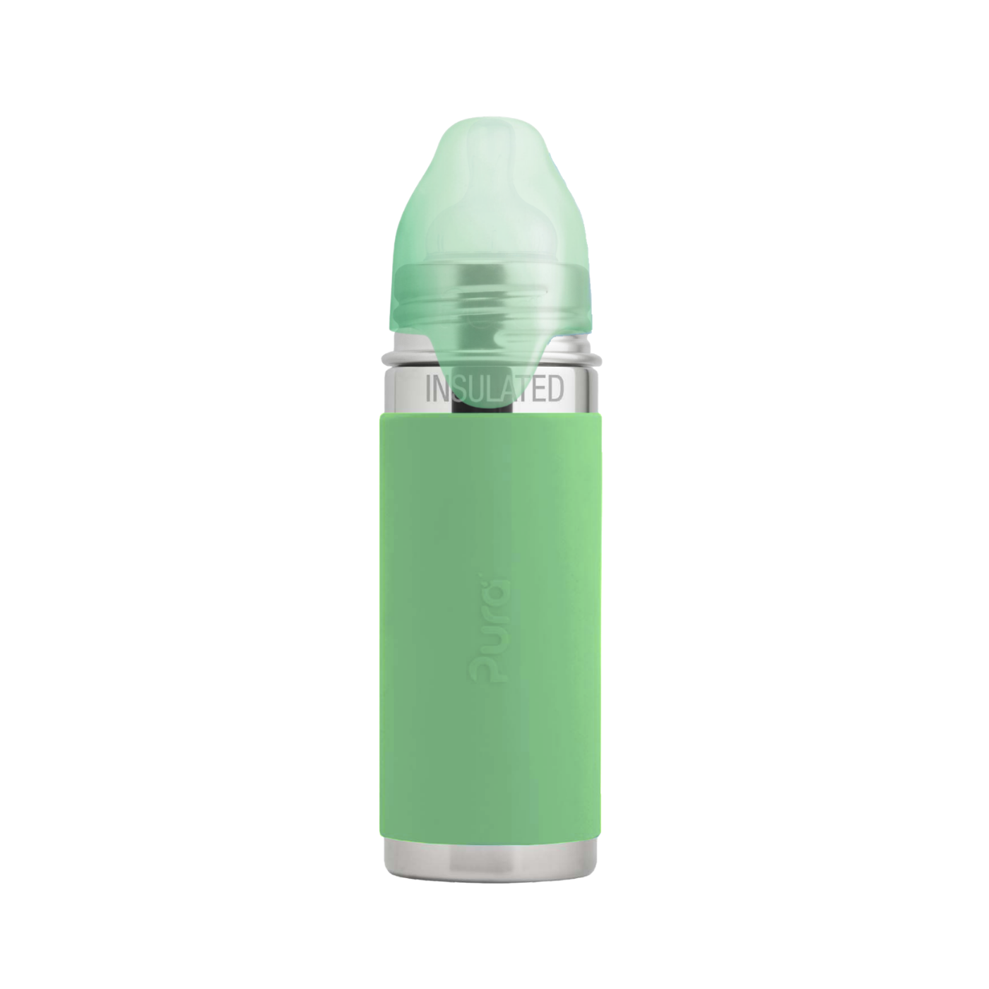 Insulated Stainless Steel Baby Bottle with Silicone Sleeve 260 ml Moss - Pura Stainless