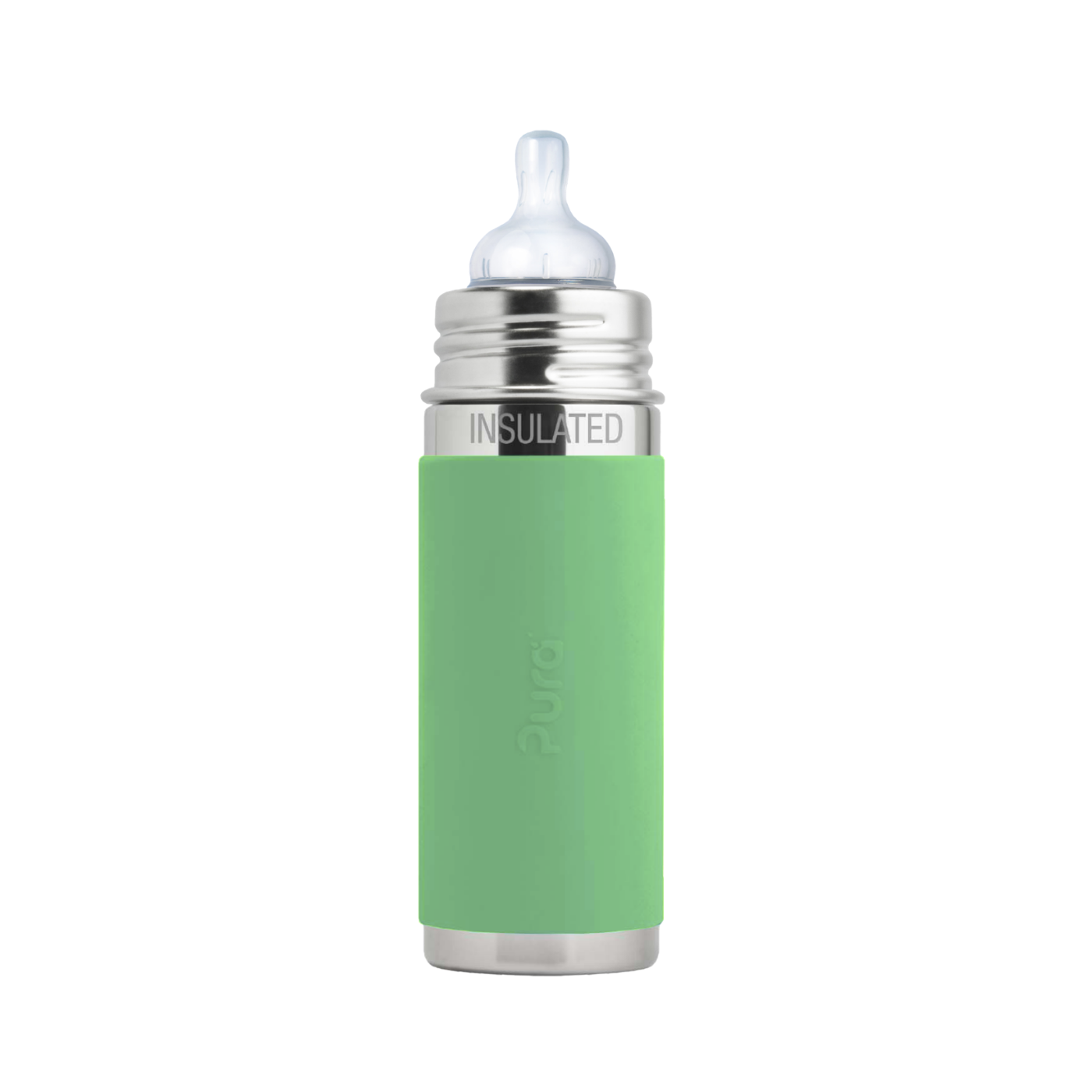 Insulated Stainless Steel Baby Bottle with Silicone Sleeve 260 ml Moss - Pura Stainless