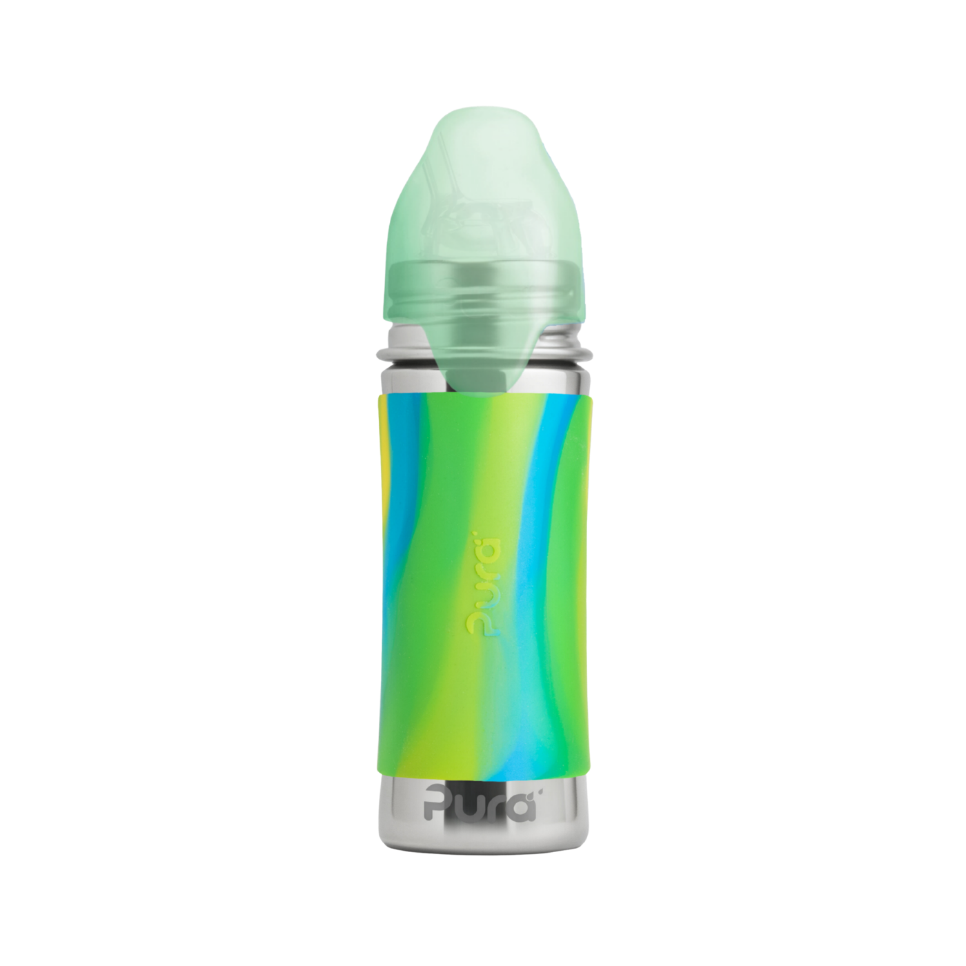 Kiddo Straw Bottle Stainless Steel with Silicone Sleeve 325 ml Aqua Swirl - Pura Stainless