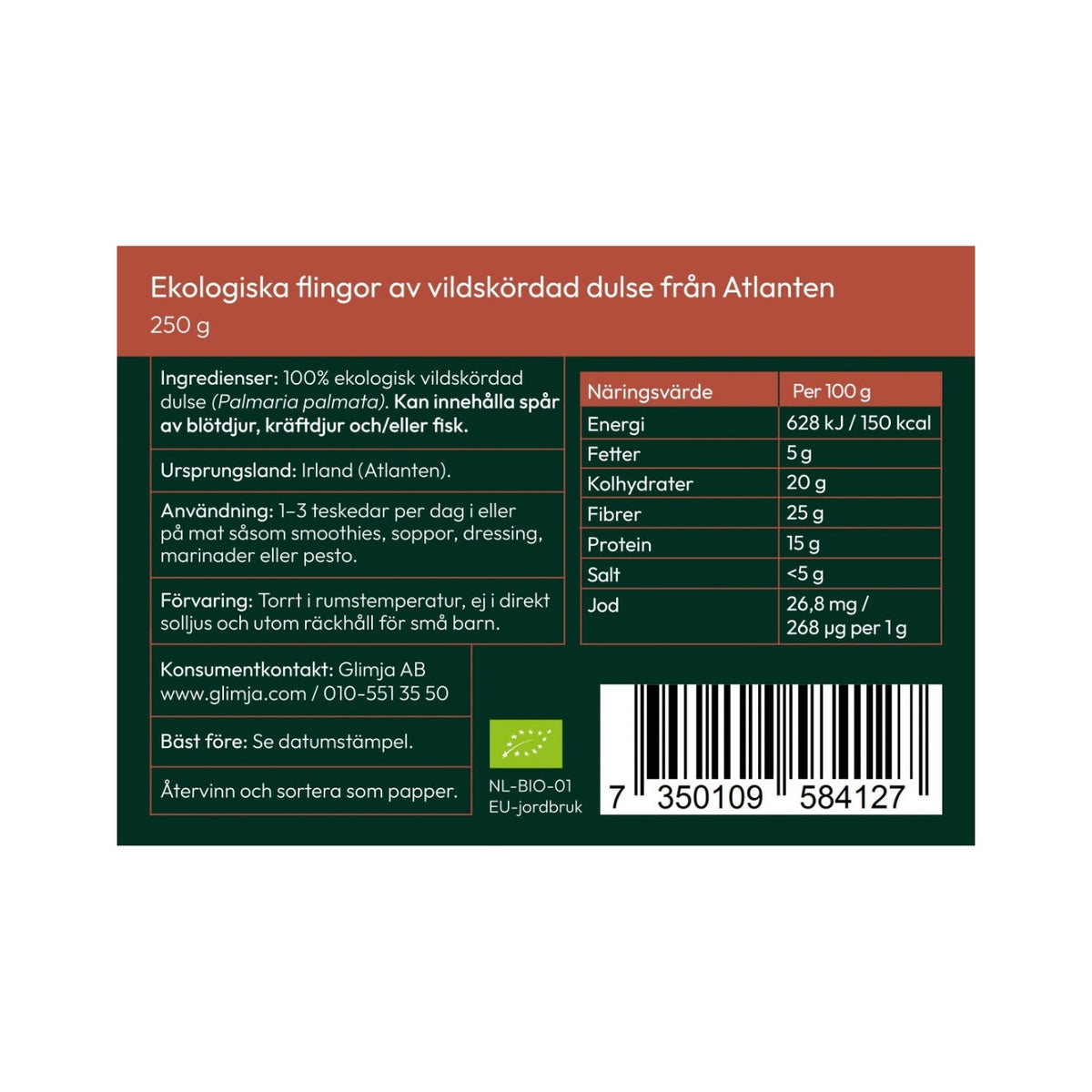 Økologiske dulseflager 250 g - Glimja