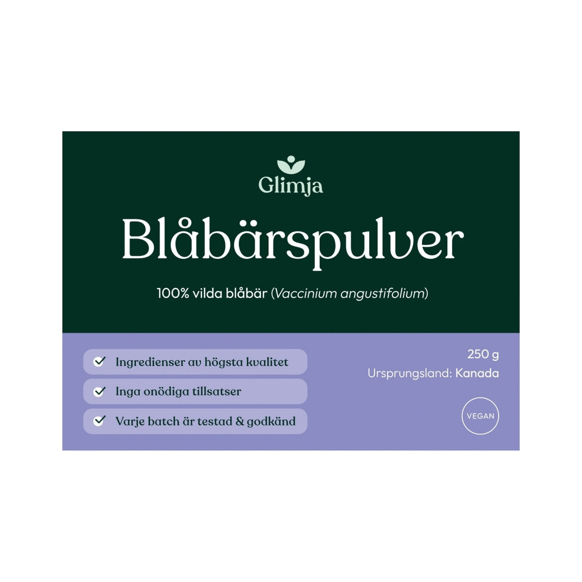 Økologisk blåbærpulver fra Canada 250 g - Glimja