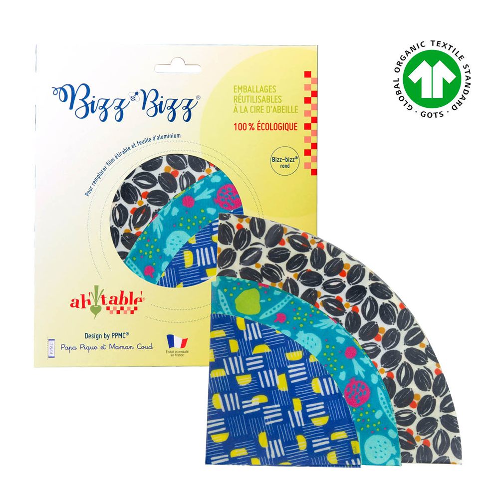 Bizz Bizz Organic Beeswax Wraps GOTS - Round Grains S/M/L Set