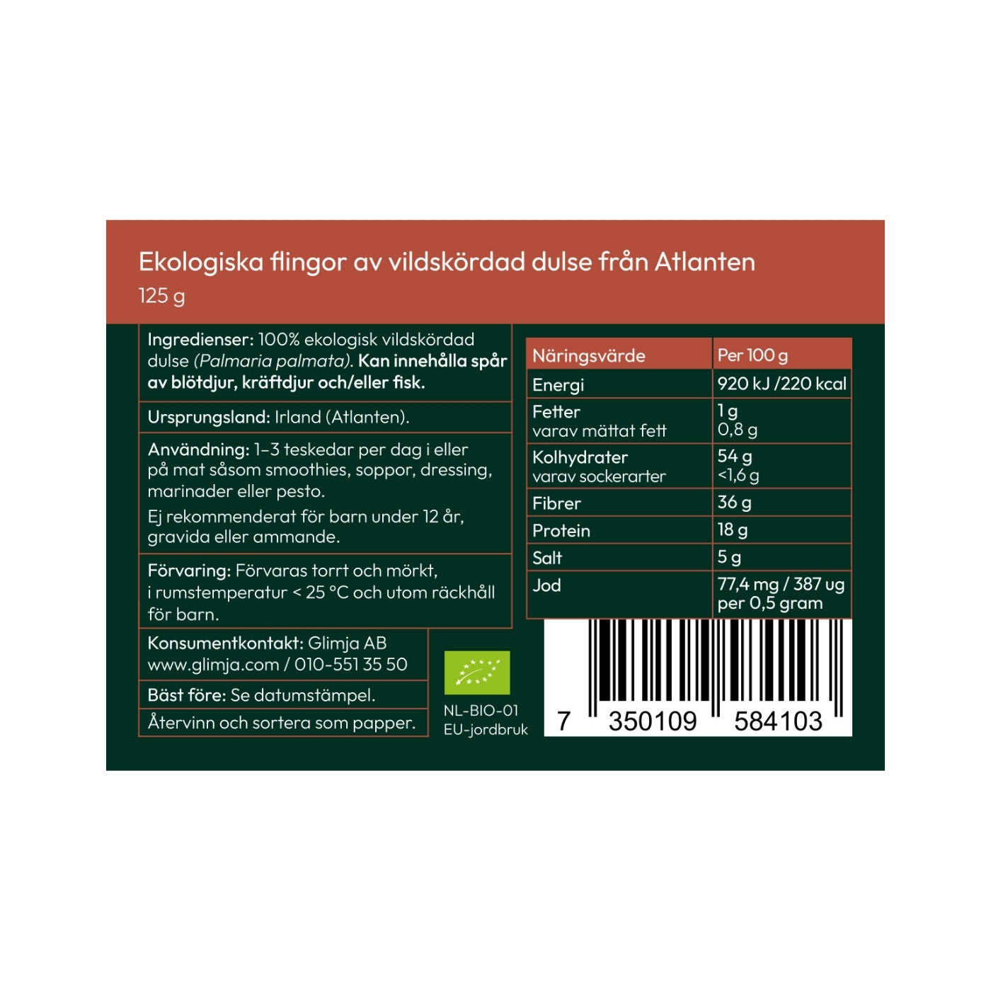 Organic Dulse Flakes 125 g - Glimja