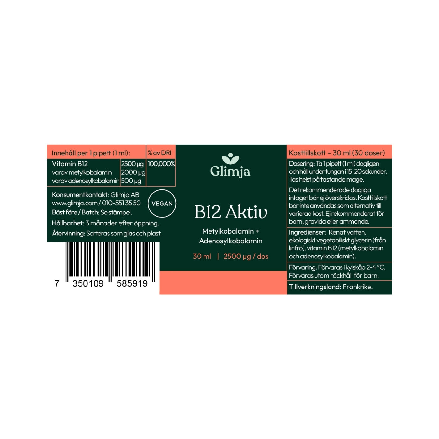 Flytende Aktiv B-12, 30 ml - Glimja