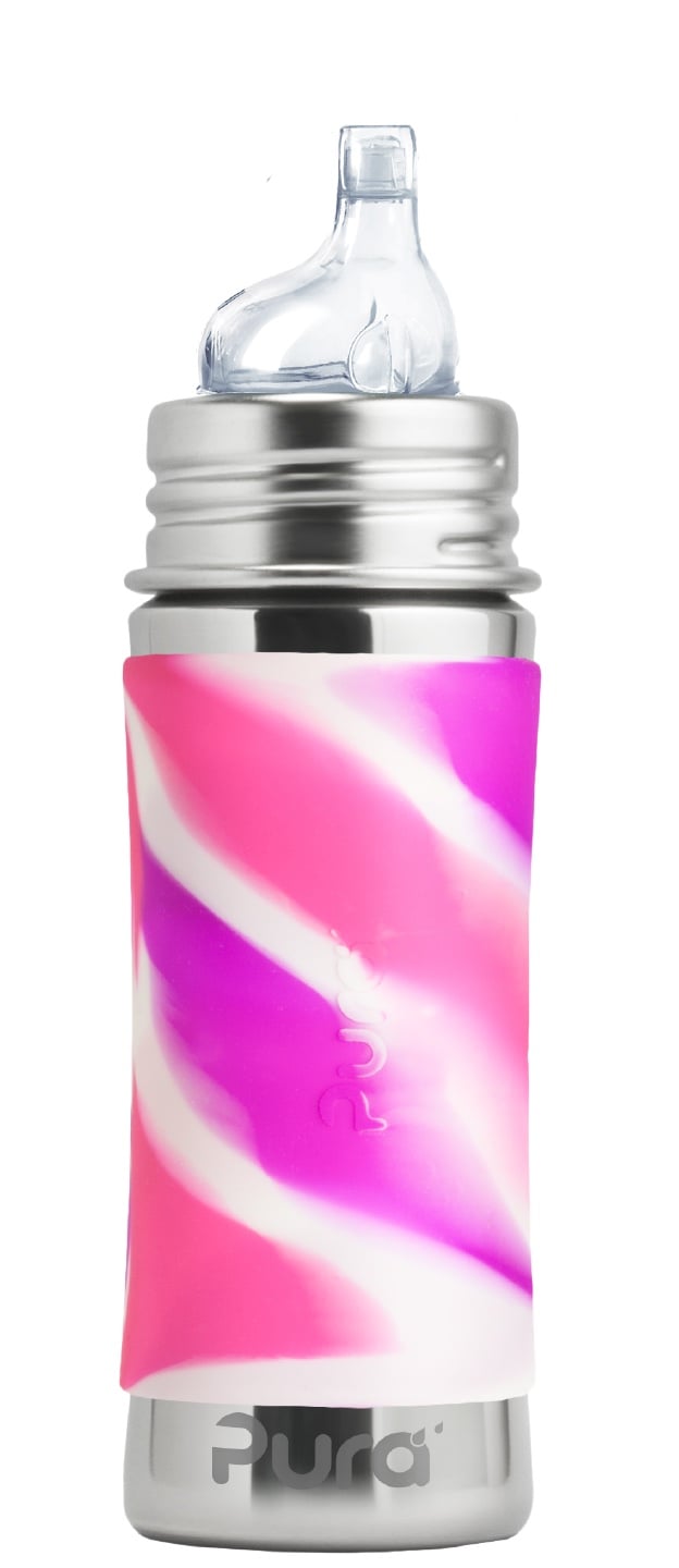 Pura - Stainless Steel Sippy Cup with Silicone Sleeve 325 ml, Pink Swirl