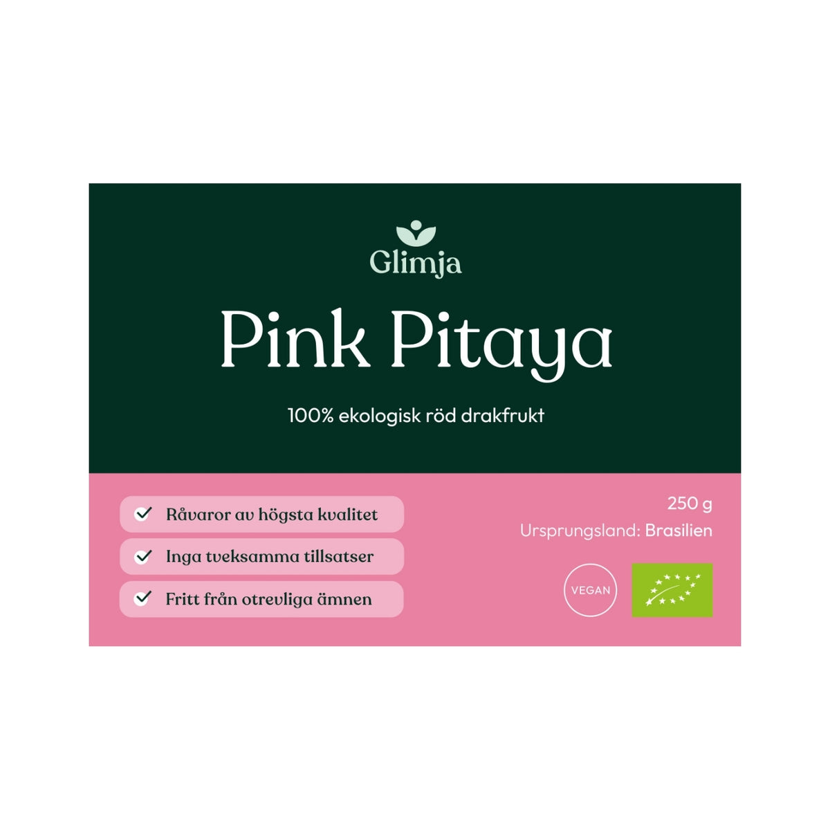 Ekologiskt Pink Pitaya Pulver (Röd Drakfrukt) 250 g - Glimja