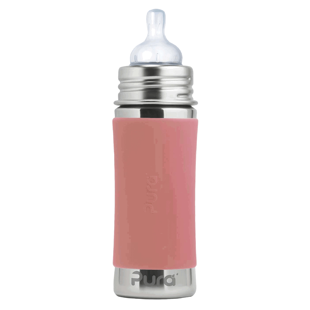 Pura - Stainless Steel Baby Bottle with Silicone Sleeve 325 ml, Rose