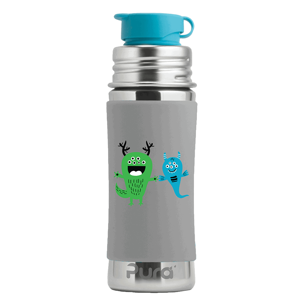 Pura - Stainless Steel Sport Water Bottle with Silicone Sleeve 325 ml, Monster Sleeve