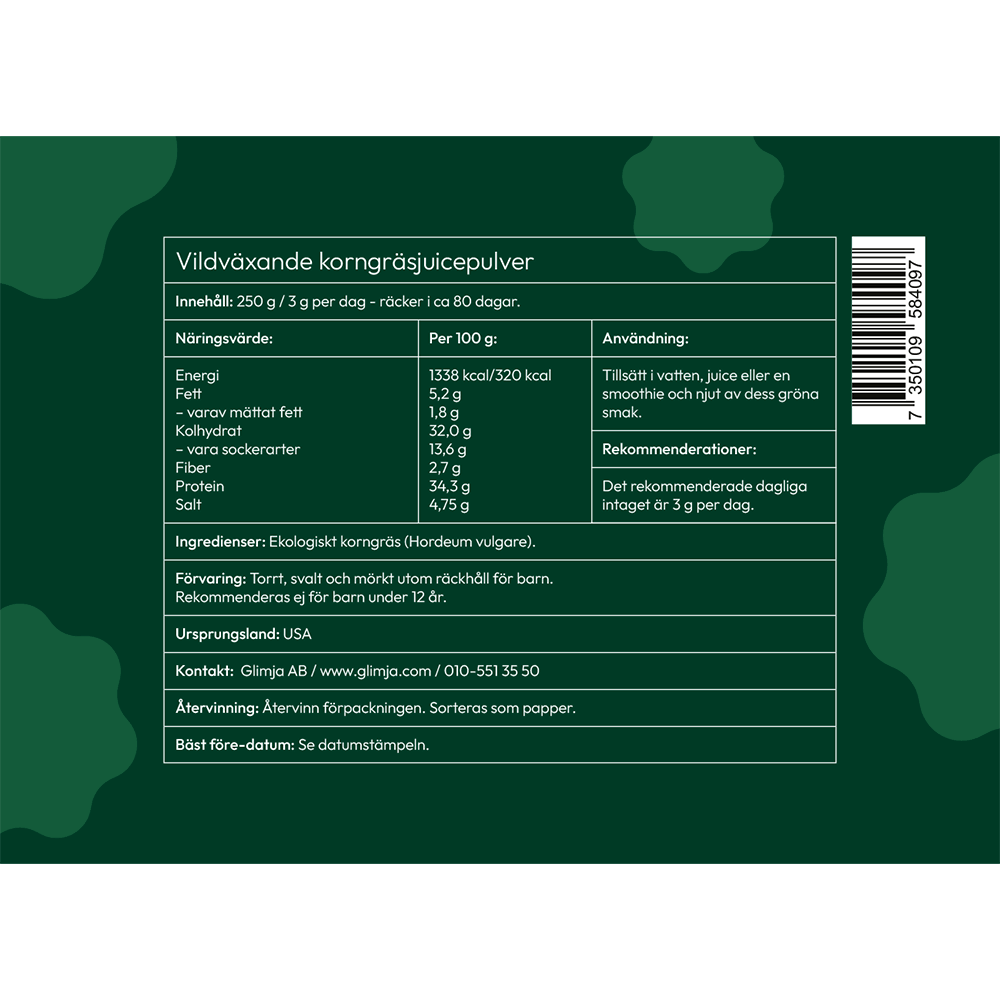 Glimja Organic Wheatgrass Juice Powder, 250g