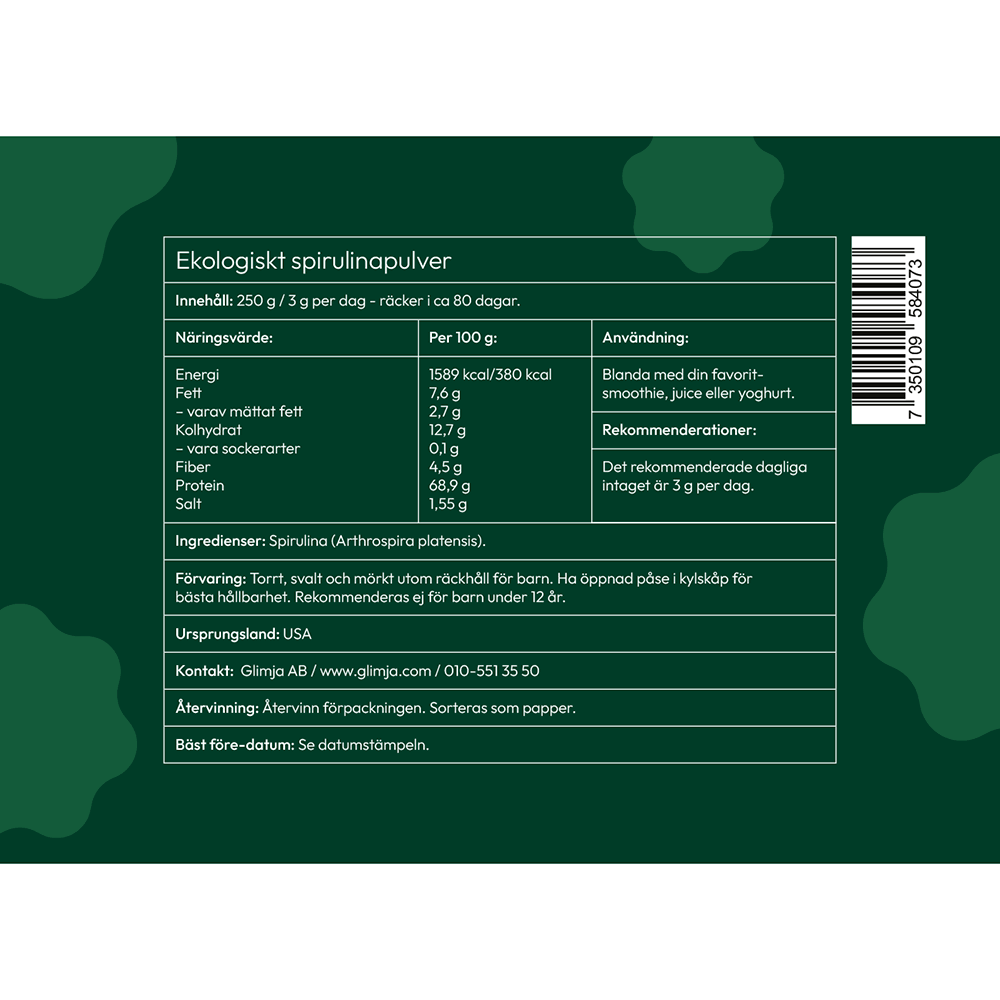 Glimja Spirulinapulver från USA, 250g