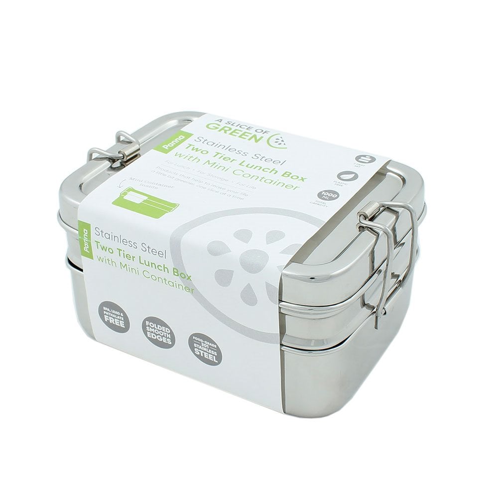 A Slice of Green - Lunchbox Stainless Steel Rectangular Two Layers, 900 ml