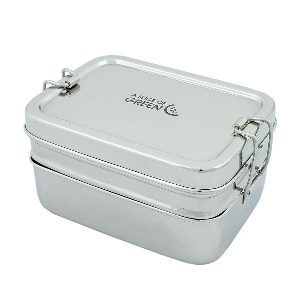 A Slice of Green - Lunchbox Stainless Steel Rectangular Two Layers, 900 ml