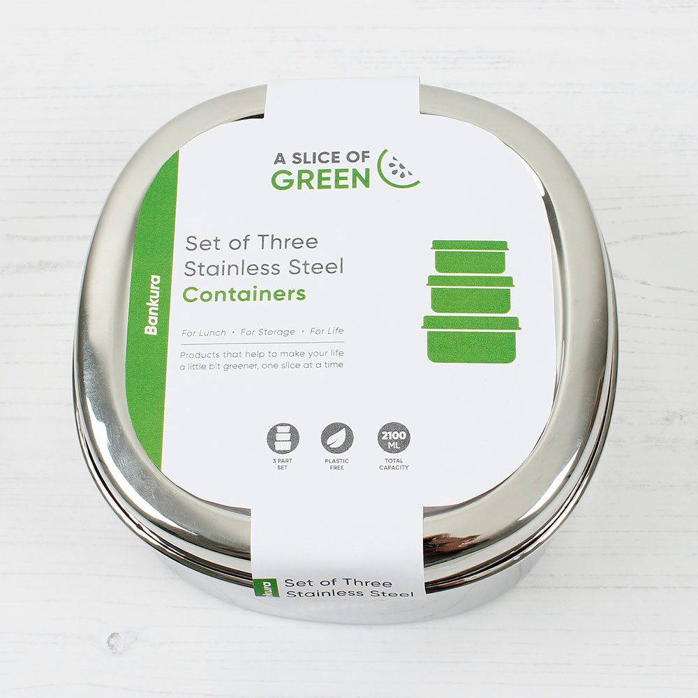 A Slice of Green - Stainless Steel Lunchboxes, Set of 3